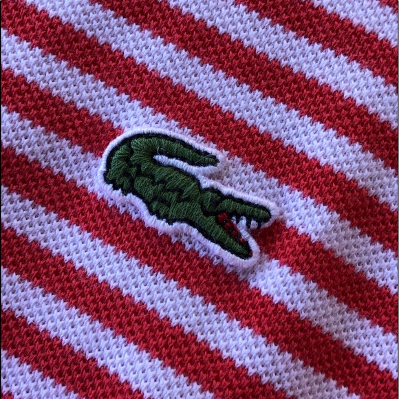 Lacoste Other - LACOSTE Men’s Coral & White Micro-Stripe Cotton Pique Knit Shirt - Size EU6/US L